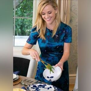 Draper James cutout floral structured dress in deep teal